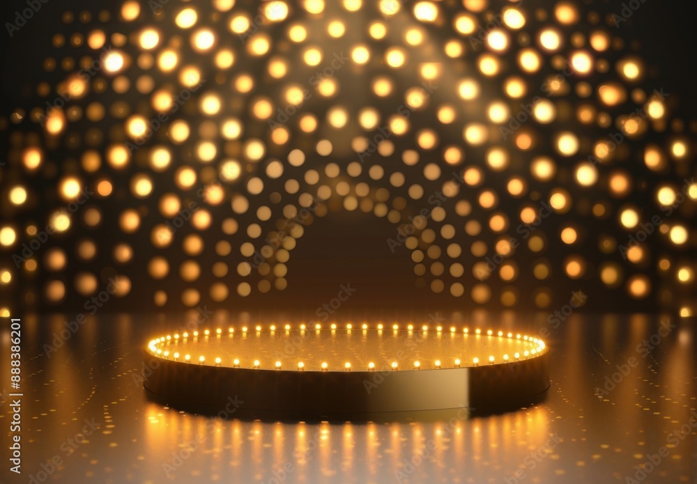Poster luxury golden podium with circle light effect on dots background for product display presentation an