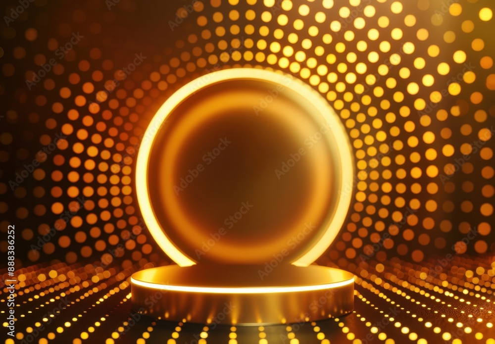 Poster luxury golden podium with circle light effect on dots background for product display presentation an