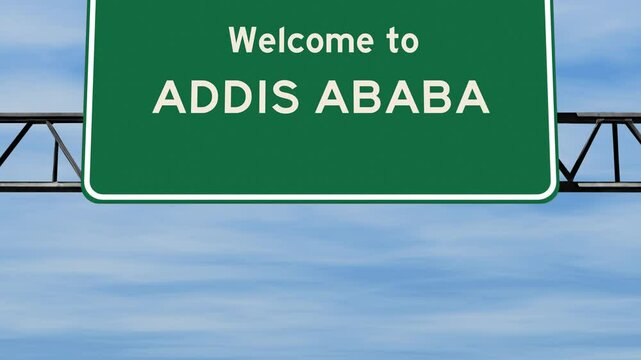 Welcome to Addis Ababa sign with blue sky background