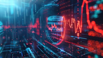 Obraz premium abstract representation of a financial stress test, depicted as a digital heart monitor assessing the robustness of a corporate entity under various scenarios