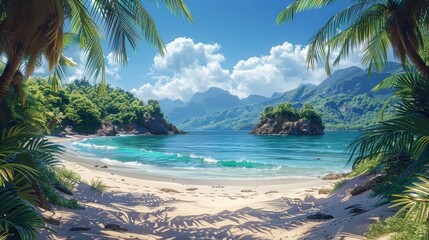Tropical beach with palm trees