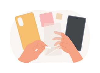 Smartphone screen protectors isolated cartoon vector illustrations.