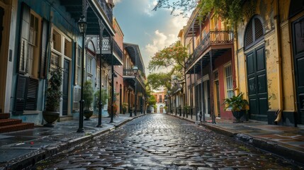 Fototapeta premium Wide view of a historic street. 
