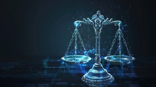 artistic rendering of a corporate financial balance sheet, visualized as a balancing scale with digital assets and liabilities
