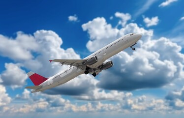 Obraz premium Airplane, flying in blue sky for vacation and travel