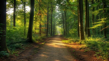 Fototapeta premium Wide view of a serene forest path.