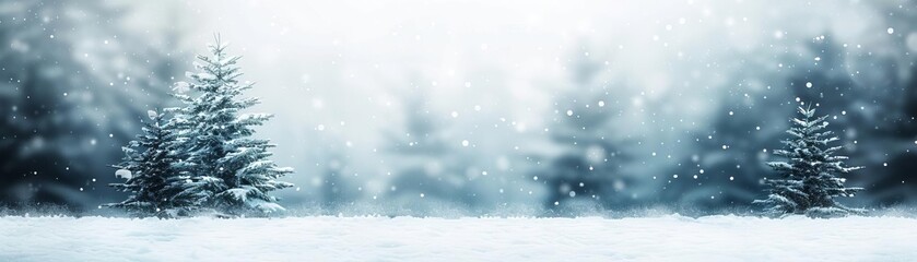Beautiful winter landscape with snow-covered trees and a serene, peaceful atmosphere. Ideal for holiday and nature-themed designs.