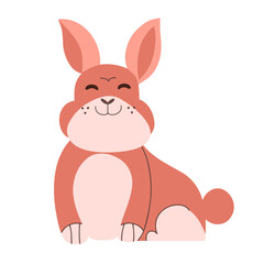 Adorable vector illustration of a small smiling baby bunny on an isolated background. Cute childish animal.