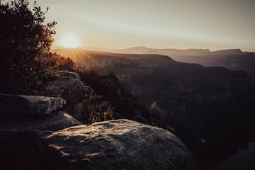 Beautiful cinematic landscape  with a stunning view of a mountain range with the Blyde river...