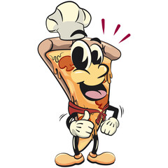 character of a slice pizza cartoon vector isolated clip art mascot illustration as chef give thumbs up, work of hand drawn