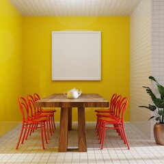 Cafe Interior With Mockup Frame Mockup and Chairs 3D Render