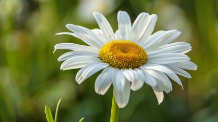 Obraz premium Single White Daisy Blooming in a Meadow on a Sunny Day