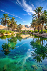 Obraz premium Serene desert oasis, perfect for travel promotions, nature blogs, environmental projects, and relaxation wallpapers.