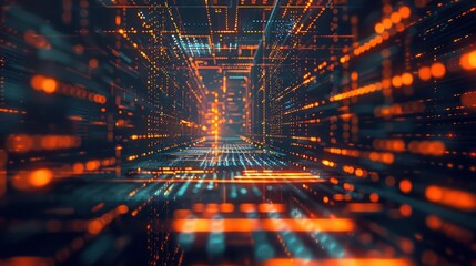 image of a digital ledger glowing with live financial data and transactions in a dark, high-tech environment