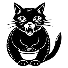 hungry cat silhouette vector art illustration