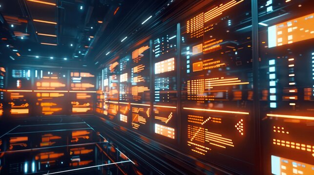 image of a financial planning matrix, with each cell glowing and updating in real-time, set in a futuristic data center