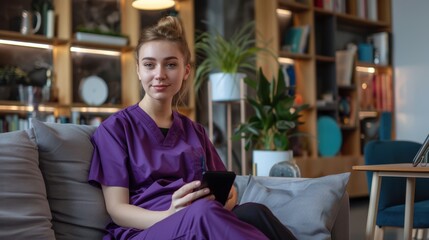 Fototapeta premium The nurse in purple scrubs