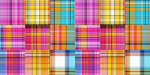Cozy plaid patterns seamless border background in colorfull autum fall home decor. Woven patchwork style effect for seamless edging banner