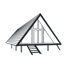 A-frame house. Doodle line icon of tiny cozy home in the woods. Isolated vector illustration. Outline drawing. © Elena