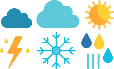 Weather symbols with clouds, rain, snow, and sun