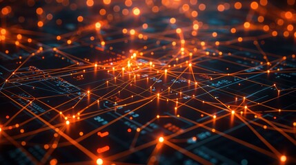 Fototapeta premium Detailed visualization of a financial derivatives marketplace, with glowing lines and nodes representing options, swaps, and futures contracts