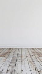Naklejka premium White wall in an empty room with wooden floor texture. Decoration design room background