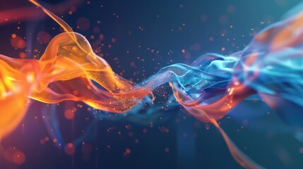 High-resolution visualization of a corporate acquisition, with abstract shapes merging together in a fluid integration