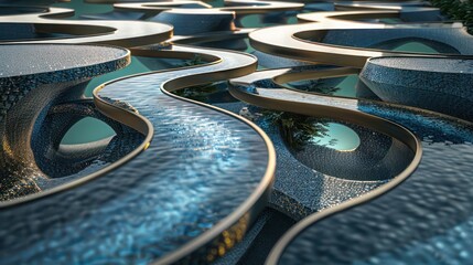 conceptual image of a corporate investment pool, depicted as a series of interconnected pools with water flowing between them