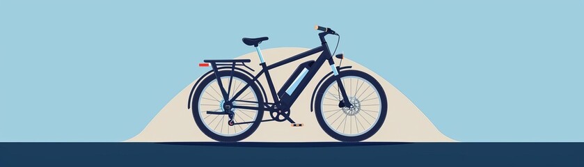 Obraz premium Illustration of an electric bicycle on a simplistic background. Ideal for eco-friendly transportation, travel, or adventure concepts.