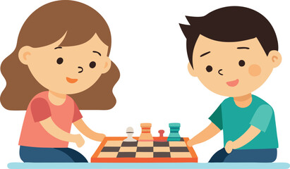 Kids playing chess and learning strategy