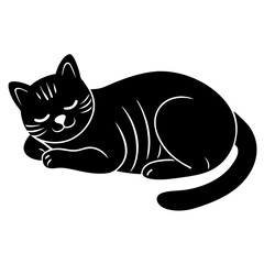 Tired cat lying on its stomach silhouette vector art illustration