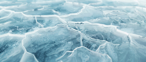 Obraz premium Shattered icy surface revealing cracks and frosty patterns, creating a mesmerizing and intricate winter texture.