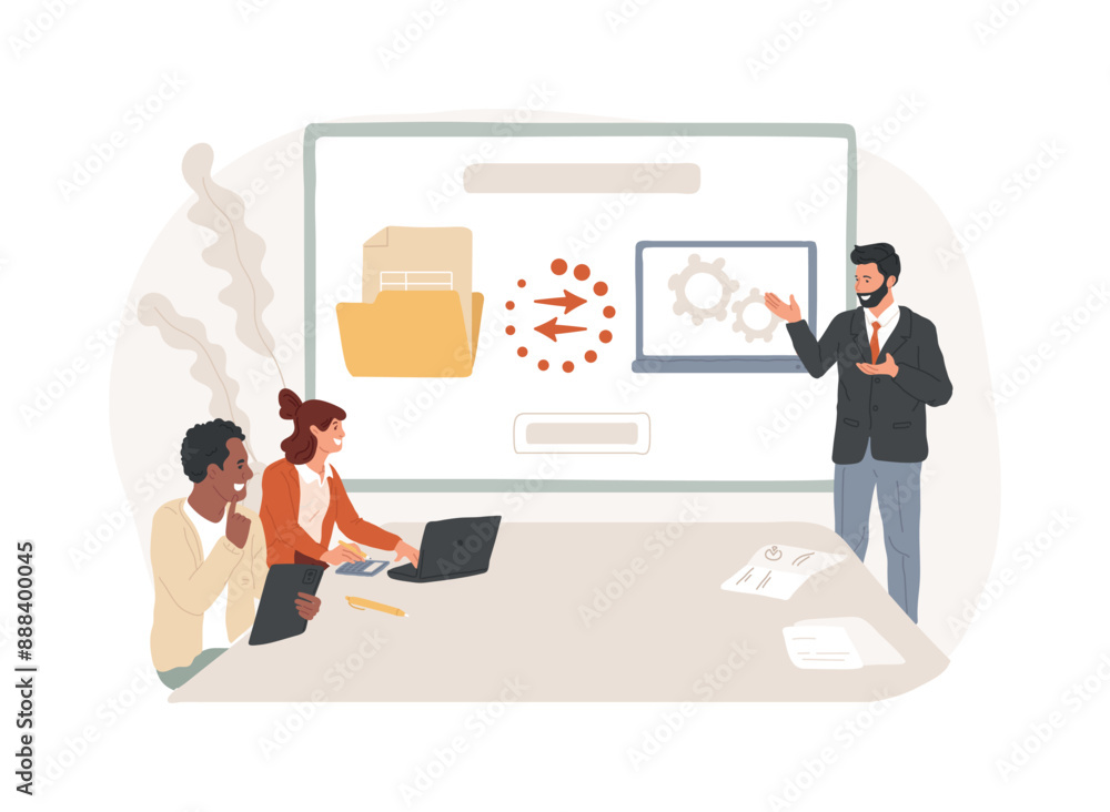 Poster automated data transfer isolated cartoon vector illustrations.