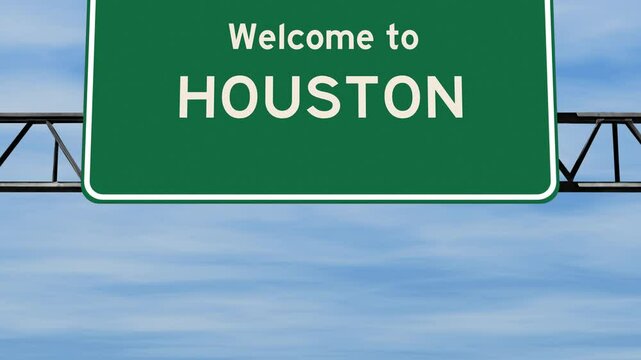 Welcome to Houston sign with blue sky background