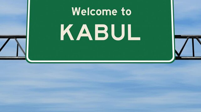 Welcome to Kabul sign with blue sky background
