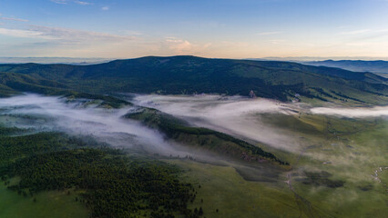 Mongolei Steppe Bergland Luftaufnahme Panorama