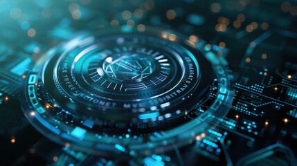 high-tech view of a digital treasury seal, representing the security and integrity of a company's financial operations