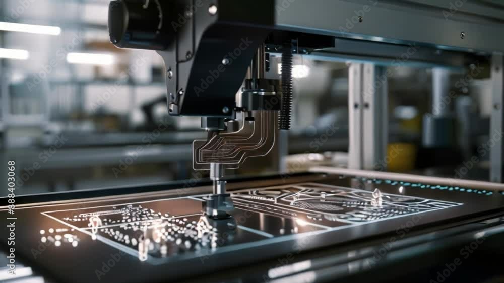 Poster a close-up shot of an industrial machine operating with a digital interface, showcasing advanced man