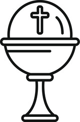 Line drawing of a catholic church chalice with a cross standing on an altar