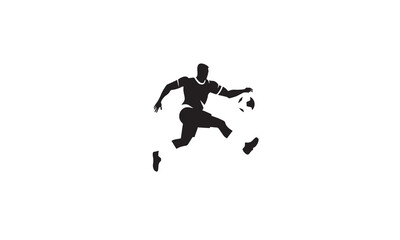 a vector of a man playing a football in his feet black design flat on white background