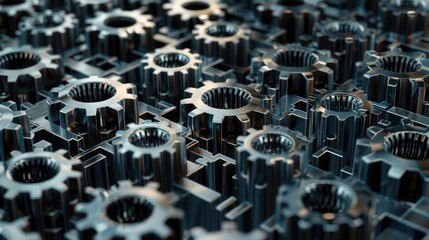 Detailed 3D model of a financial compliance and regulations framework, shown as a complex structure of interlocking gears and codes
