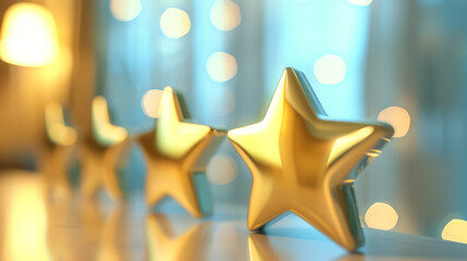 Golden stars glow softly against a blurred, festive background, exuding a sense of celebration and achievement.