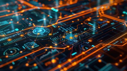 Detailed visualization of an automated financial risk analysis system, shown as a digital network analyzing and adjusting risk parameters in real-time
