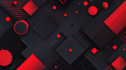 Sleek black and red design with geometric shapes and color gradients. Great for backgrounds and covers.