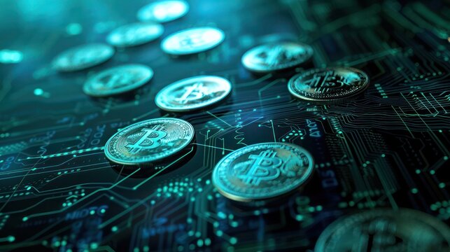 high-resolution image of a corporate treasury management system, with digital coins and flows