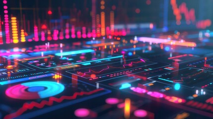 High-resolution image of a futuristic financial planning interface, with interactive 3D models of stock performance and economic indicators