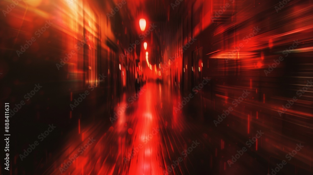 Wall mural illustration of a thriller red background with blurred bokeh effect. blurred suspense background in 