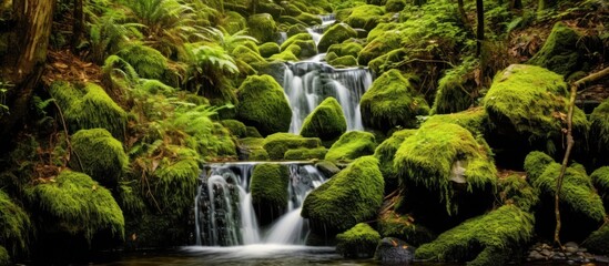 Waterfall Cascading Through Mossy Rocks