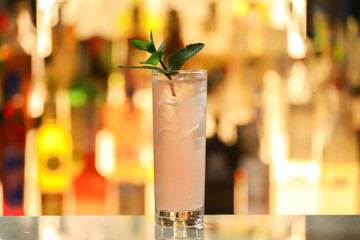 Pink cocktail with mint