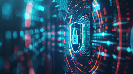 A high-tech padlock symbol in a glowing digital circuit background, representing cybersecurity and advanced data protection.
